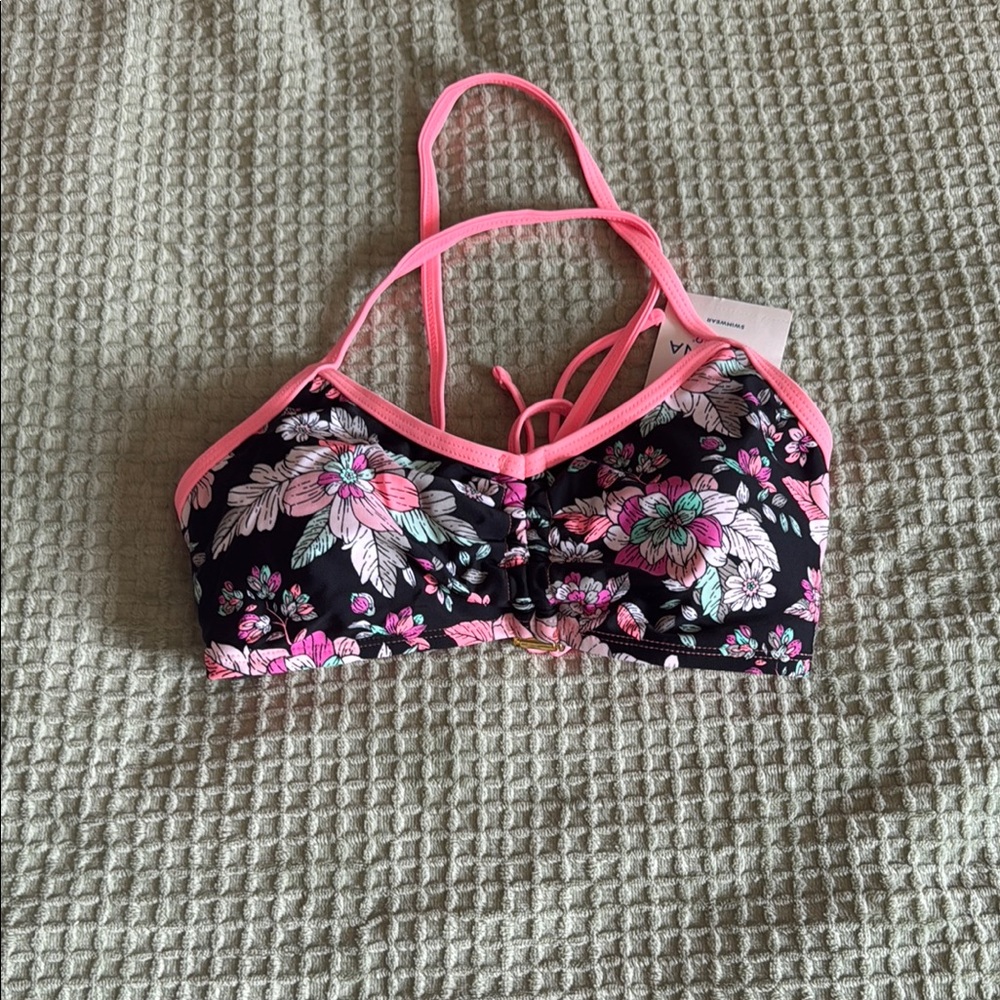 Arizona Jean Company Floral Bikini Top - Black and Pink